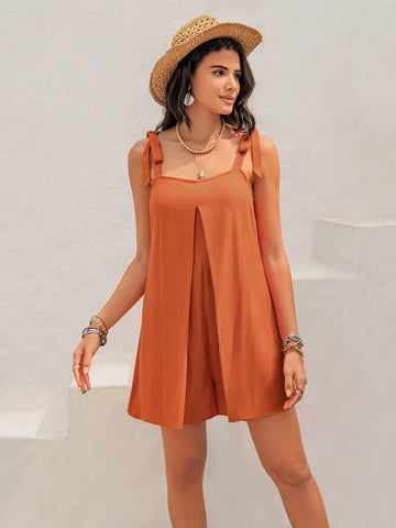 Wide Strap Tie Shoulder Romper